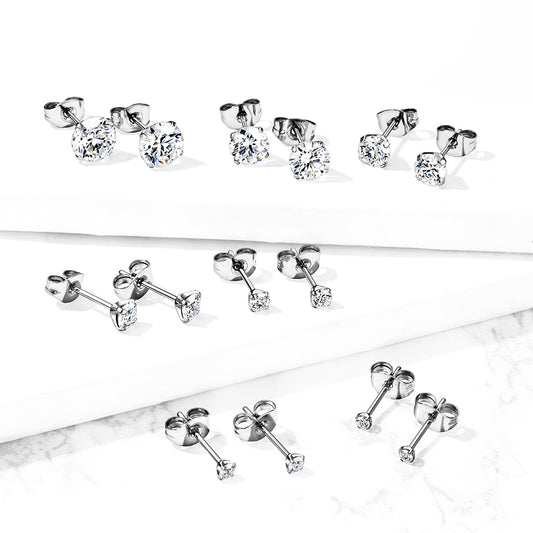Premium G23 Titanium Claw-Set Round Crystal Studs