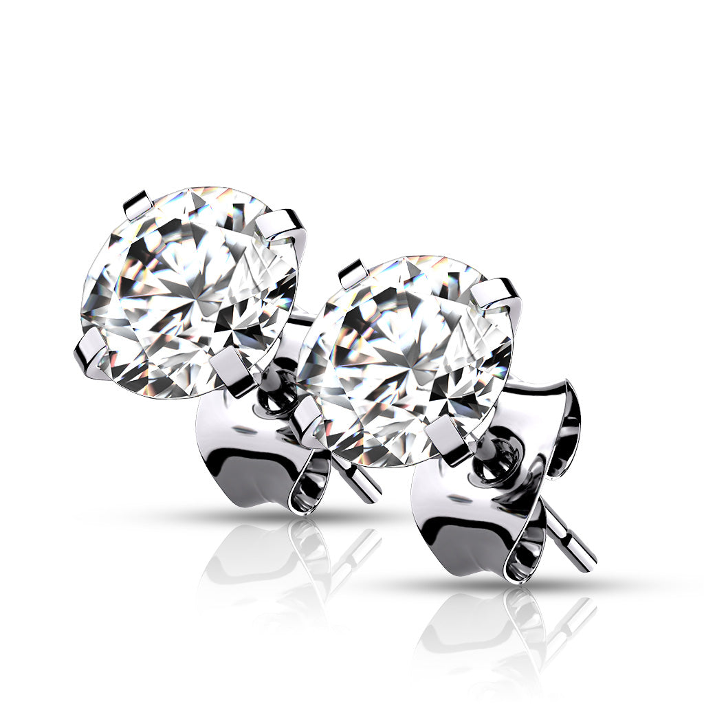 Premium G23 Titanium Crystal Claw-Set SS Butterfly Studs