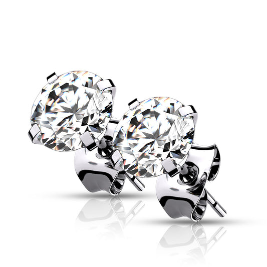 Premium G23 Titanium Crystal Claw-Set SS Butterfly Studs
