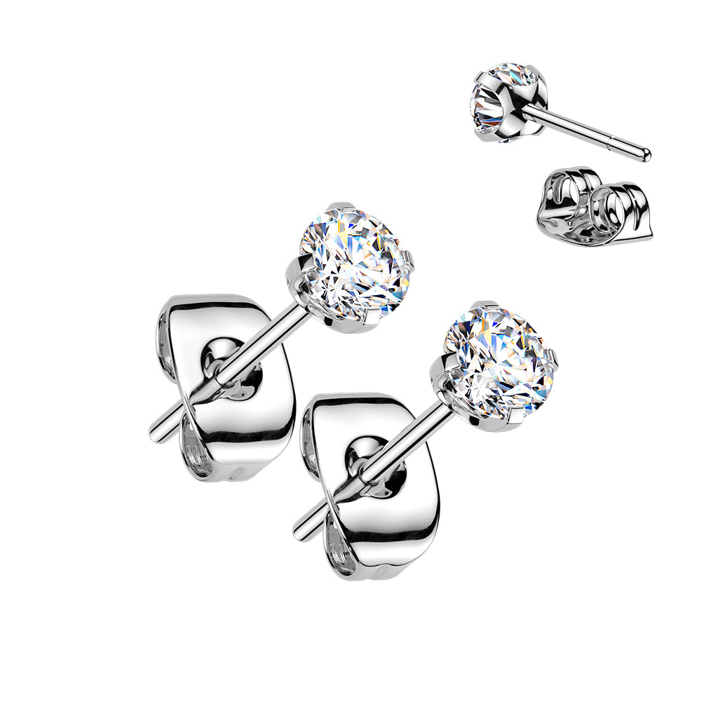 Premium G23 Titanium Crystal Claw-Set Round Back Studs