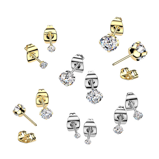Premium G23 Titanium Crystal Claw-Set Round Back Studs