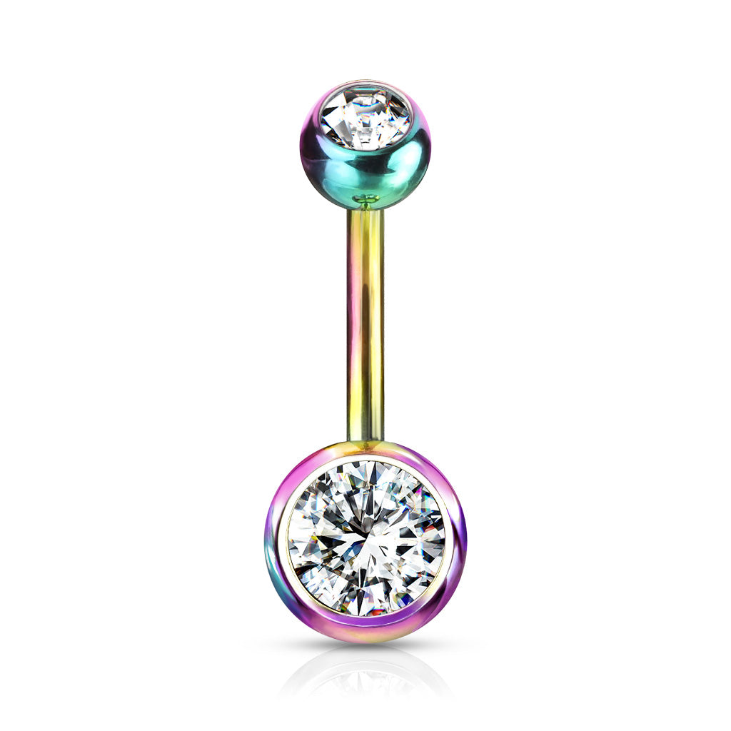 Premium G23 Titanium Crystal Navel Barbell Externally Threaded 14g
