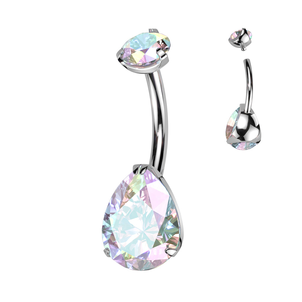 Premium G23 Titanium Pear Crystal Navel Barbell 14g