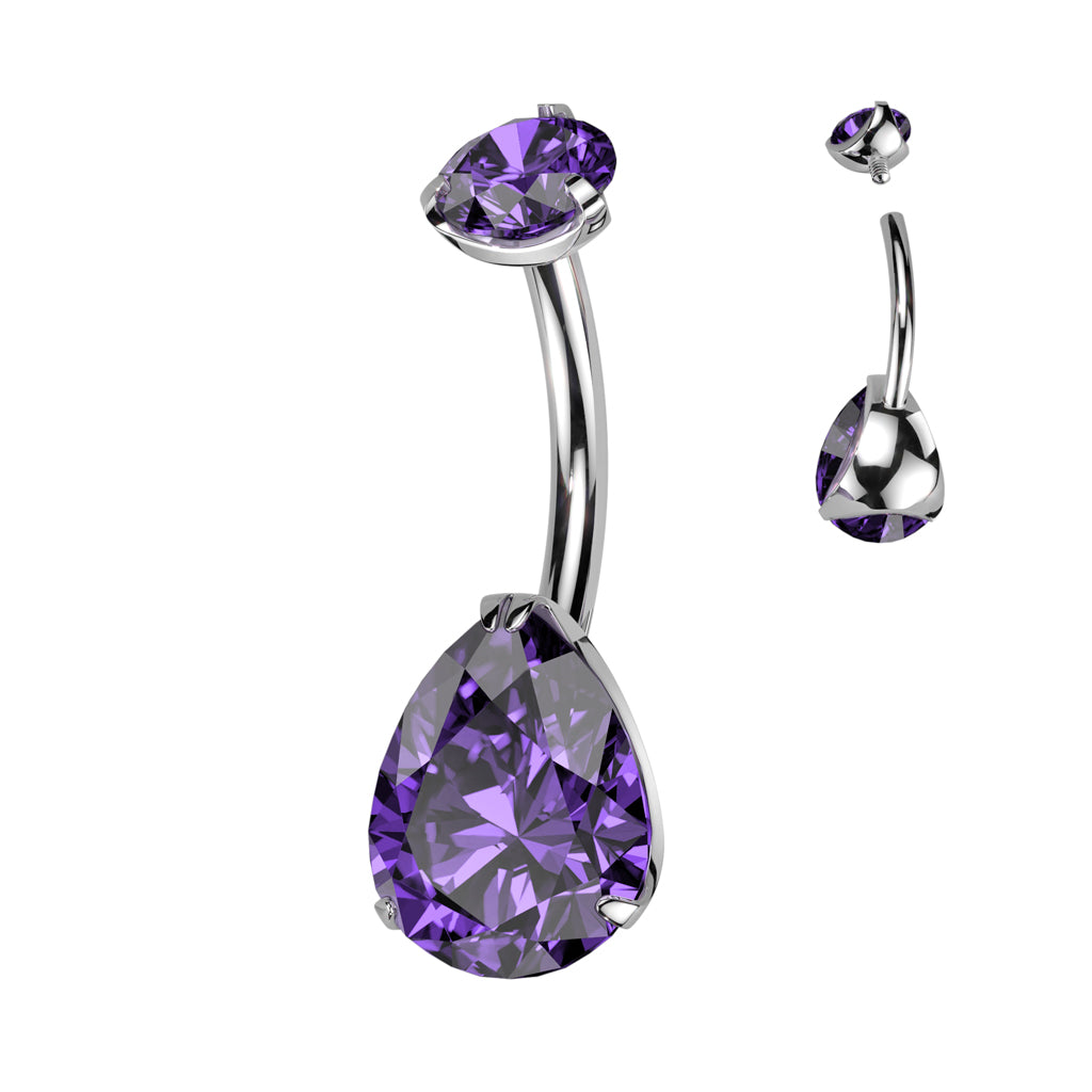 Premium G23 Titanium Pear Crystal Navel Barbell 14g