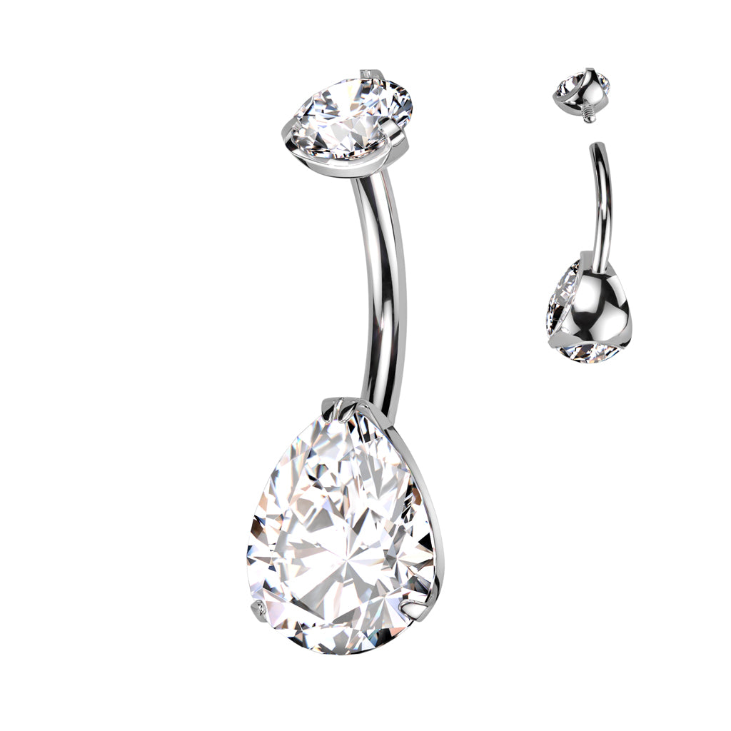 Premium G23 Titanium Pear Crystal Navel Barbell 14g