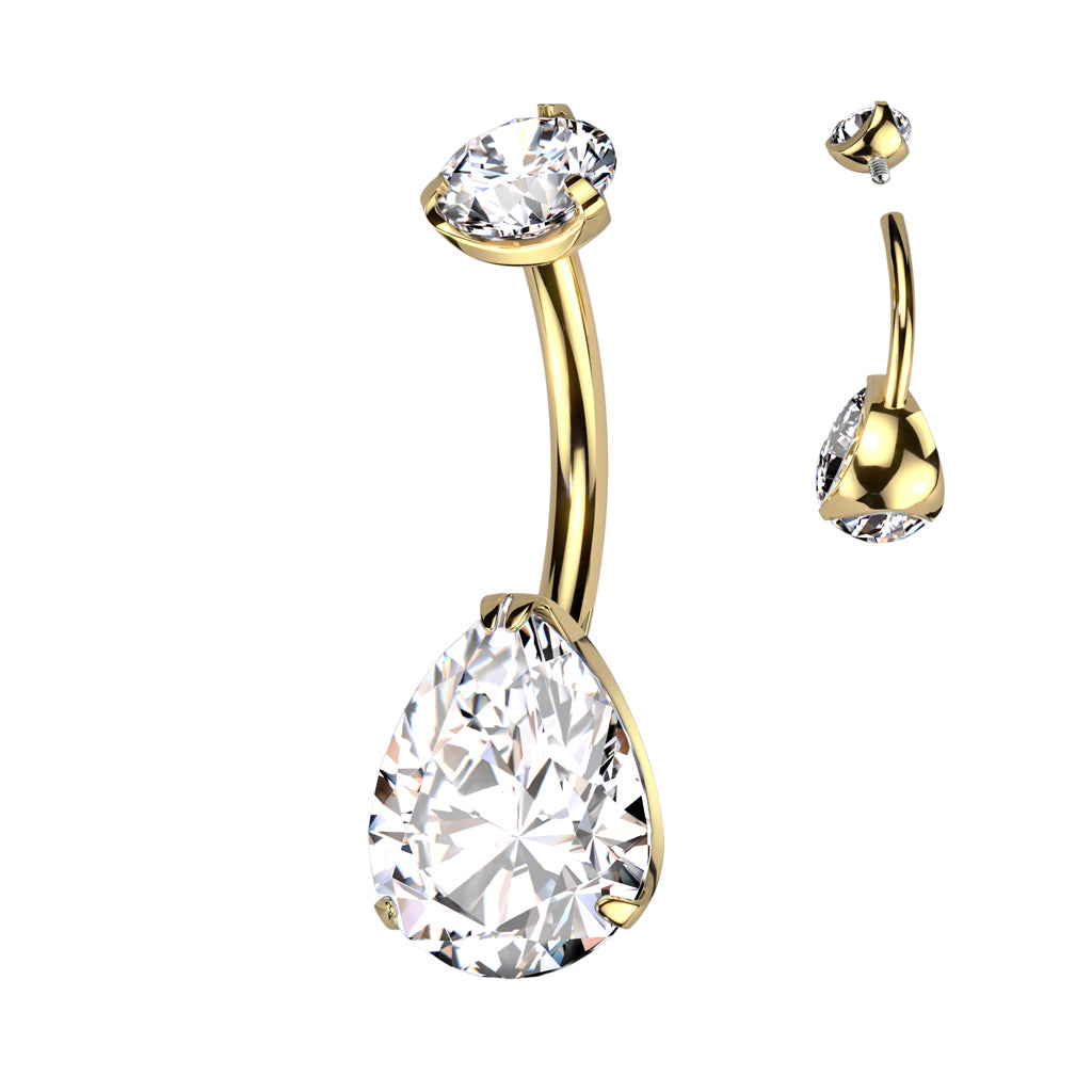 Premium G23 Titanium Pear Crystal Navel Barbell 14g