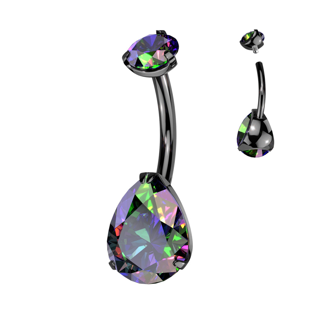 Premium G23 Titanium Pear Crystal Navel Barbell 14g