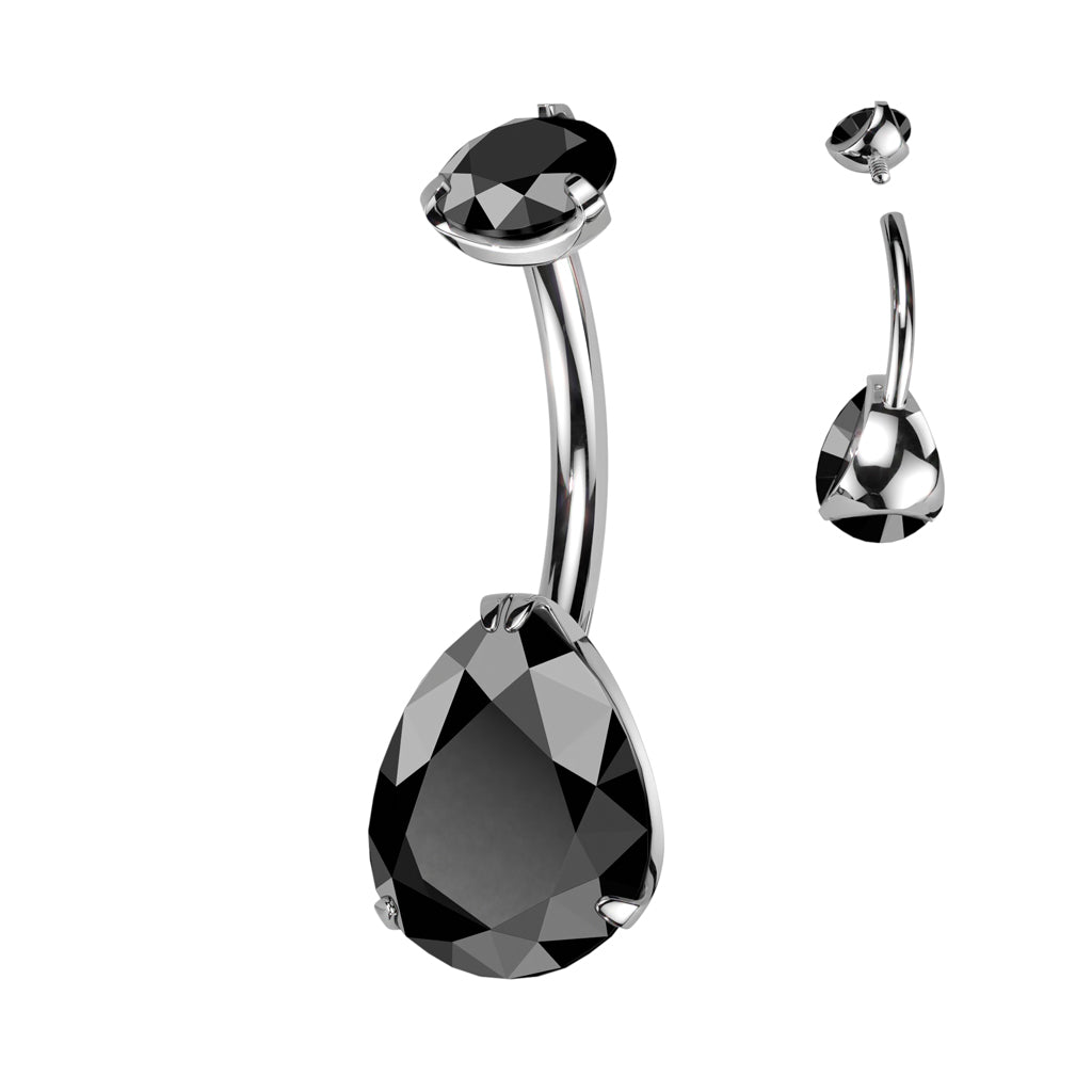 Premium G23 Titanium Pear Crystal Navel Barbell 14g