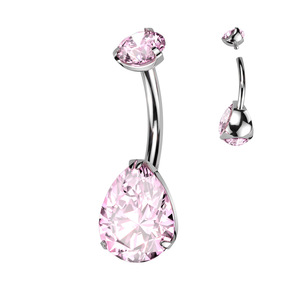 Premium G23 Titanium Pear Crystal Navel Barbell 14g