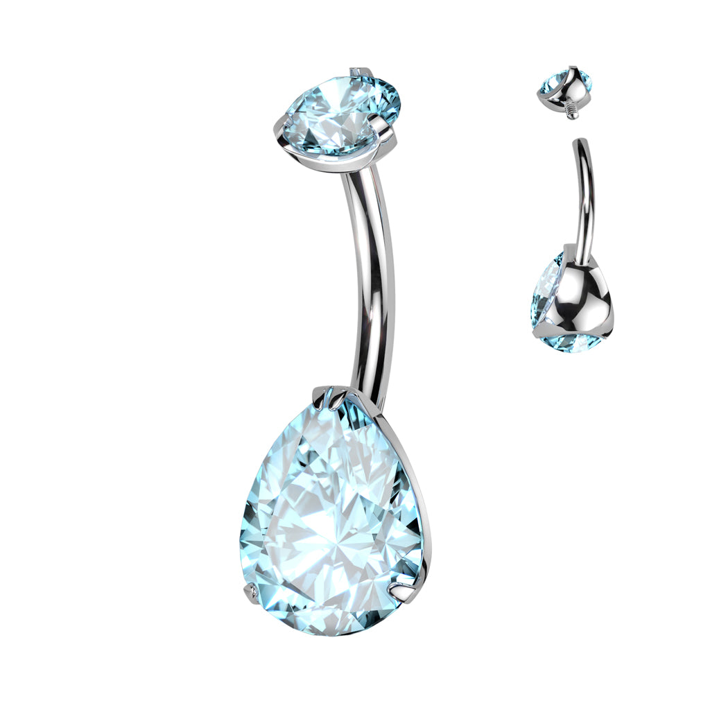 Premium G23 Titanium Pear Crystal Navel Barbell 14g