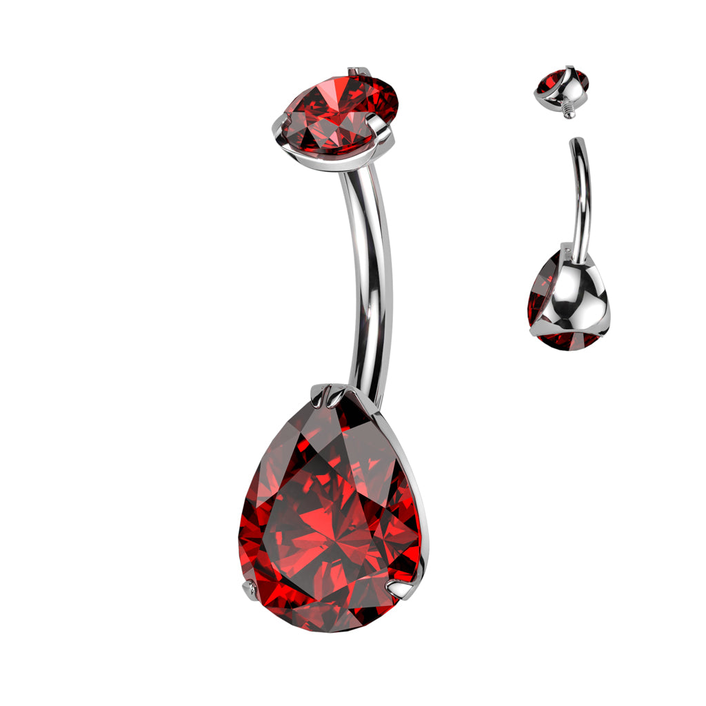 Premium G23 Titanium Pear Crystal Navel Barbell 14g
