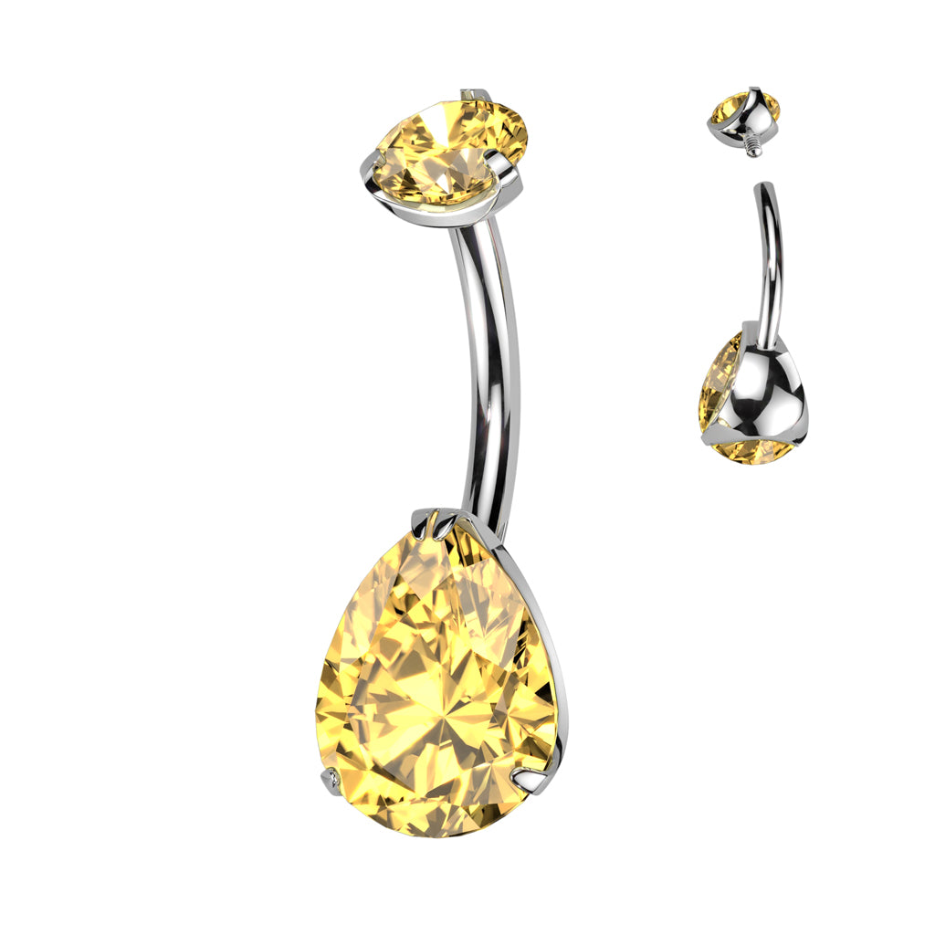 Premium G23 Titanium Pear Crystal Navel Barbell 14g