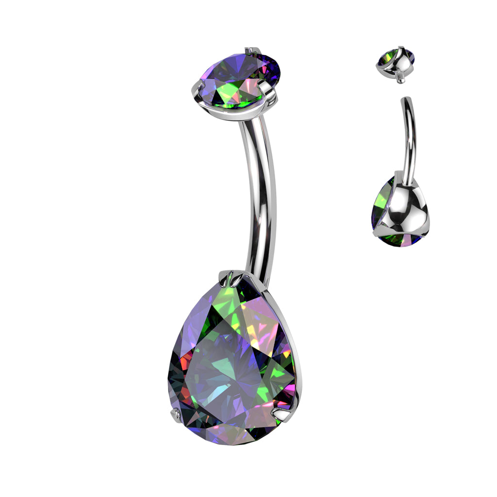 Premium G23 Titanium Pear Crystal Navel Barbell 14g