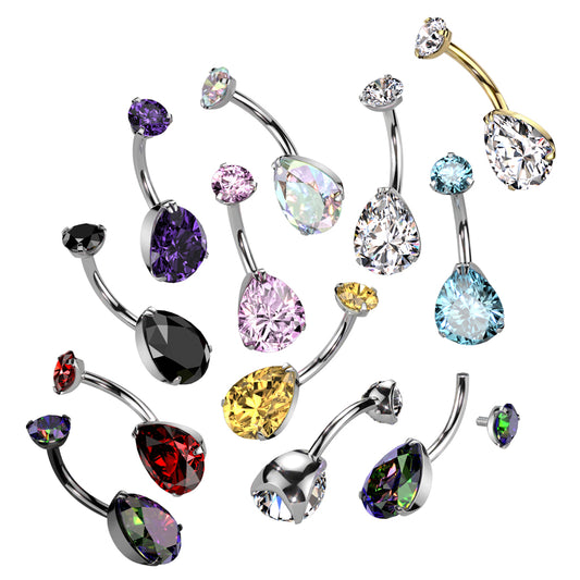 Premium G23 Titanium Pear Crystal Navel Barbell 14g