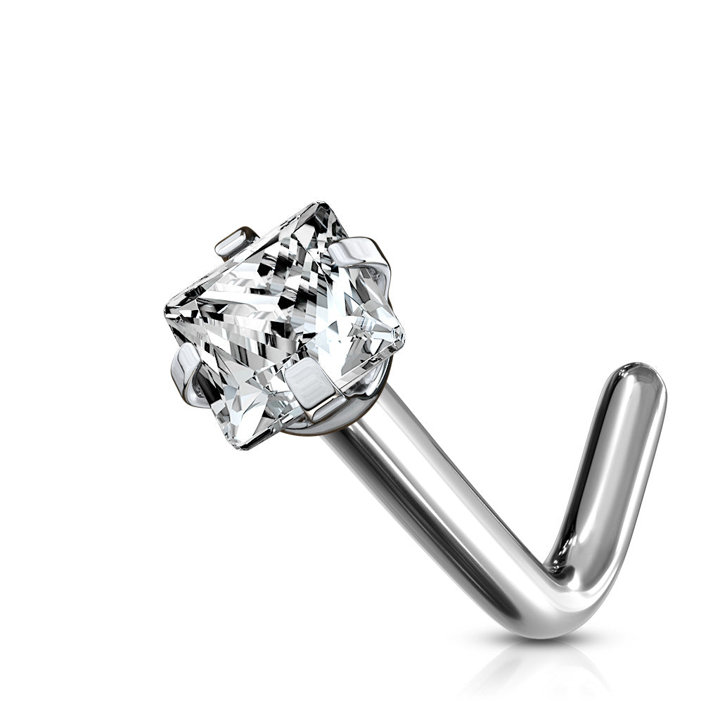 Premium G23 Titanium Claw-Set Square Crystal Nose Pin
