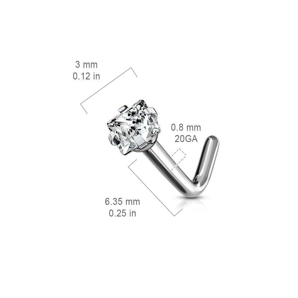 Premium G23 Titanium Claw-Set Square Crystal Nose Pin