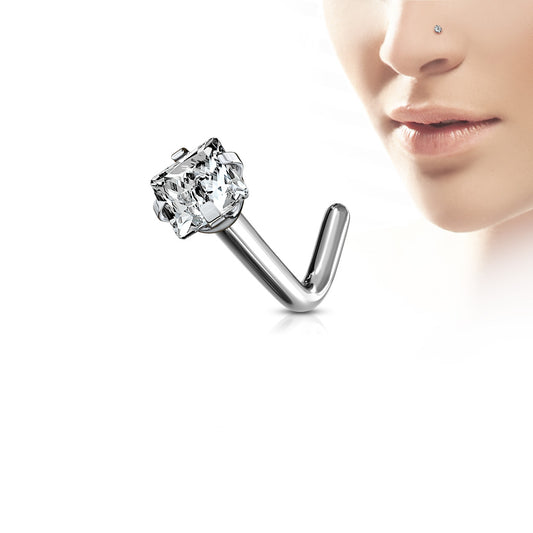 Premium G23 Titanium Claw-Set Square Crystal Nose Pin