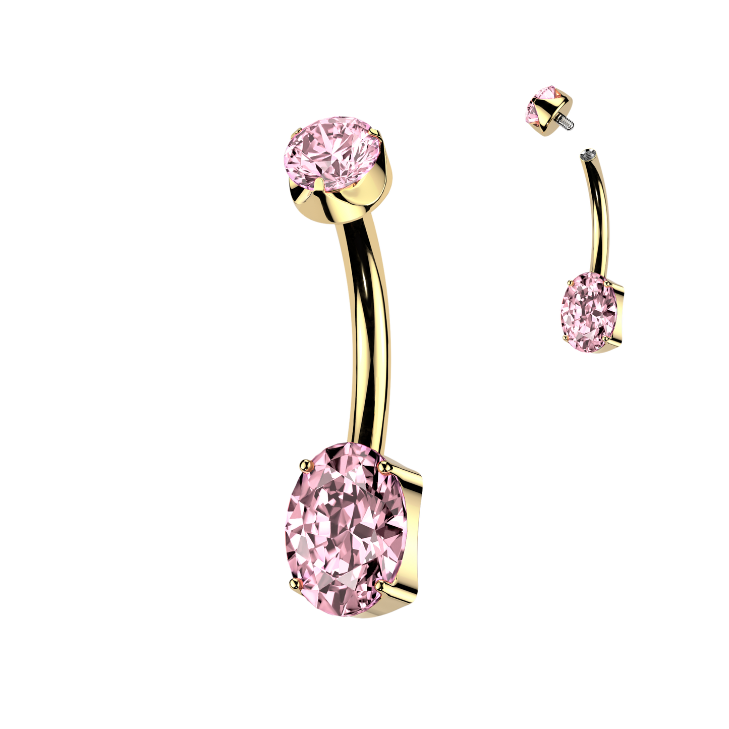 Premium G23 Titanium + 24k Gold PVD Claw-Set Oval Crystal Internally Threaded Belly Ring 14g