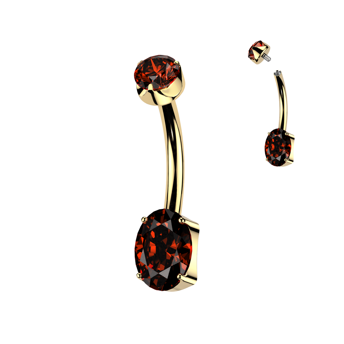 Premium G23 Titanium + 24k Gold PVD Claw-Set Oval Crystal Internally Threaded Belly Ring 14g