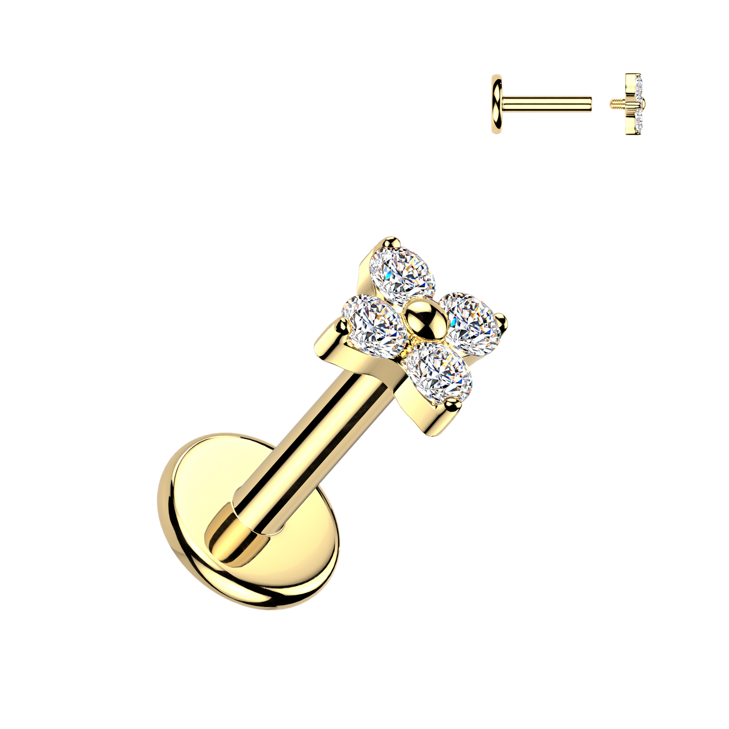 Premium G23 Titanium Claw-Set Four-Petal Flower Threaded Flat Back 16g