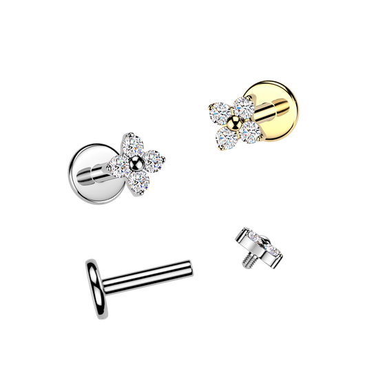 Premium G23 Titanium Claw-Set Four-Petal Flower Threaded Flat Back 16g
