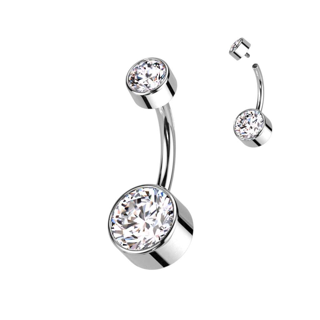 Premium G23 Titanium Small Bezel-Set Crystal Navel Barbell 14g