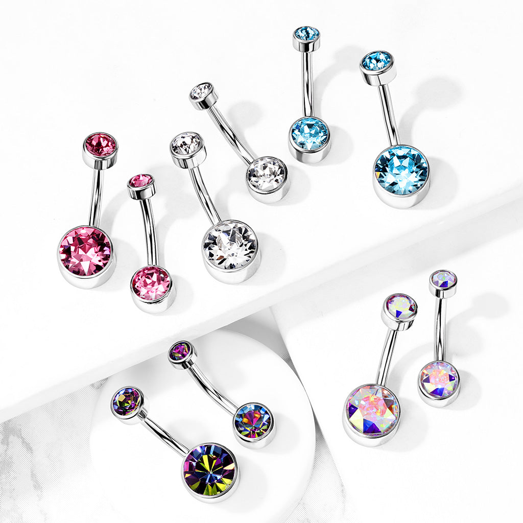 Premium G23 Titanium Small Bezel-set Crystal Navel Barbell 14g
