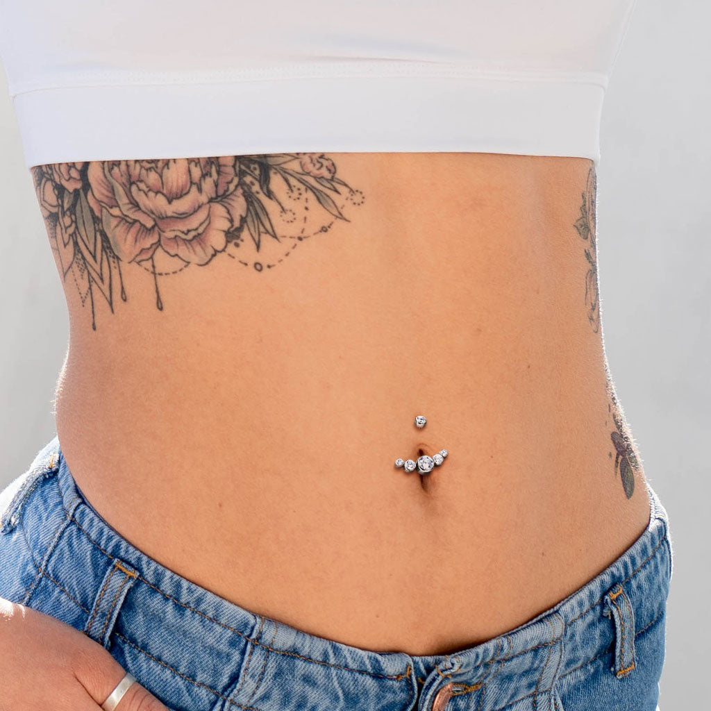 PREMIUM Titanium Crystal Rim Navel Barbell 14g