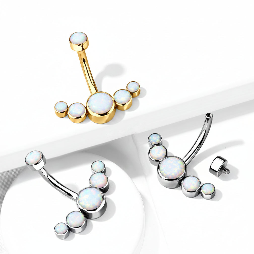 Premium G23 Titanium Bezel-Set Opal Rim Belly Ring 14g