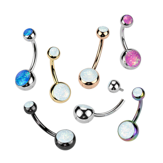 Premium G23 Titanium Rounded Bezel-Set Opal Navel Barbell 14g