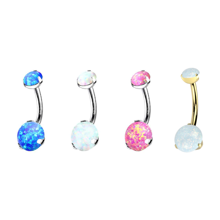Premium G23 Titanium Claw-Set Round Opal Internally Threaded Belly Ring 14g