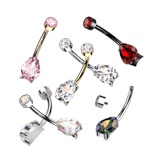 Premium G23 Titanium Teardrop Claw-Set Crystal Belly Ring 14g