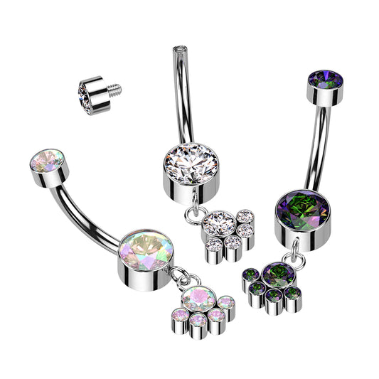 Premium G23 Titanium Bezel-Set Crystal Cluster Navel Dangle 14g