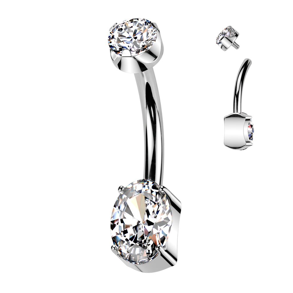 Premium G23 Titanium Claw-Set Oval Crystal Internally Threaded Belly Ring 14g