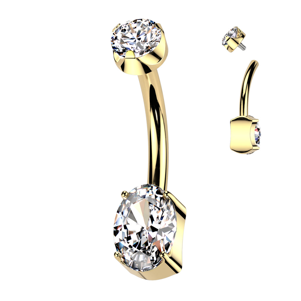 Premium G23 Titanium Claw-Set Oval Crystal Internally Threaded Belly Ring 14g