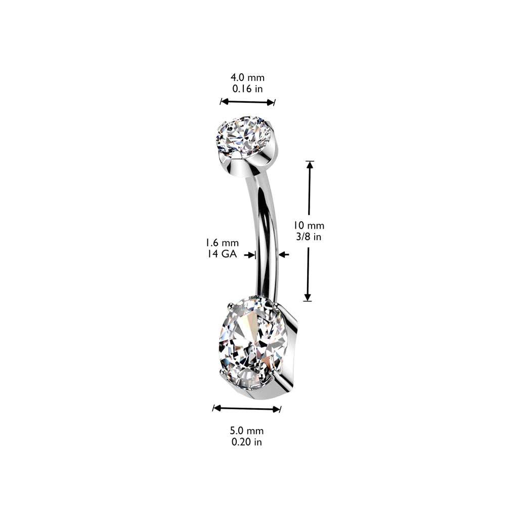 Premium G23 Titanium Claw-Set Oval Crystal Internally Threaded Belly Ring 14g