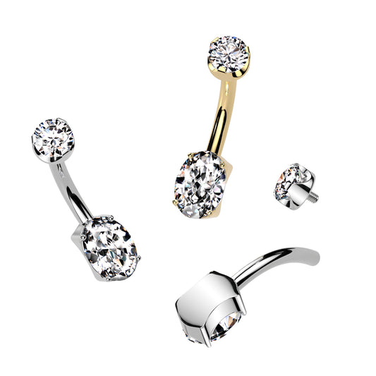 Premium G23 Titanium Claw-Set Oval Crystal Internally Threaded Belly Ring 14g