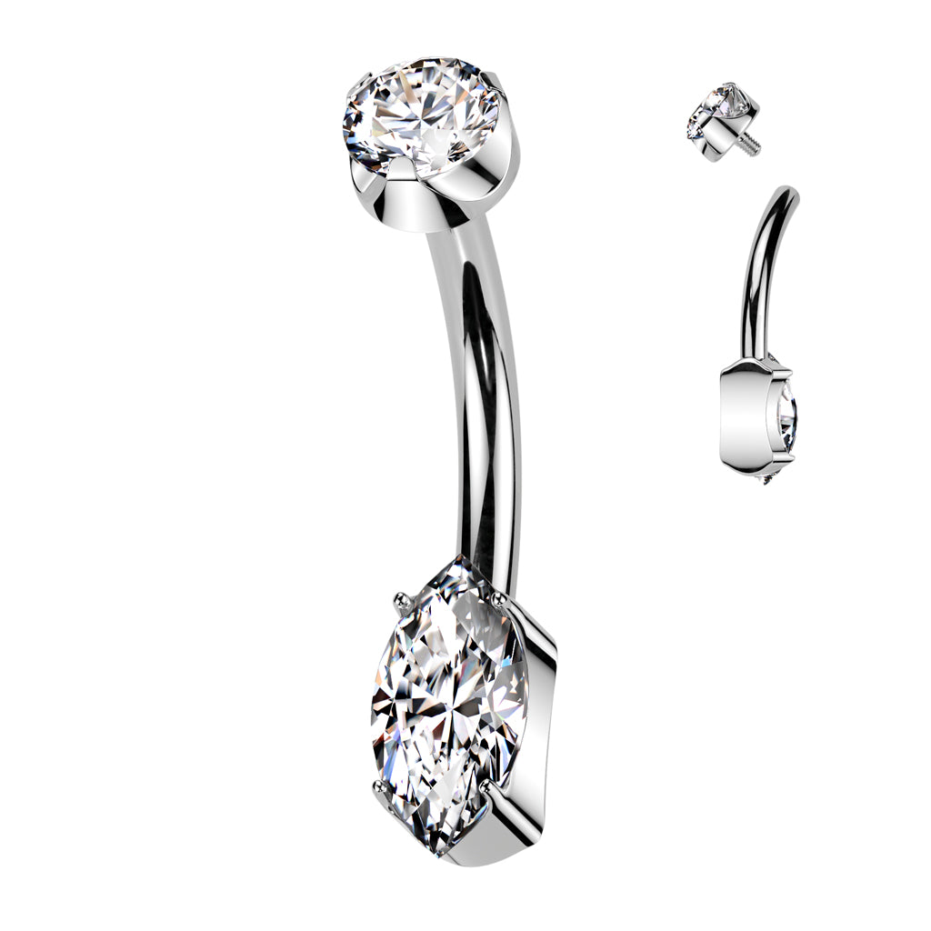 PREMIUM Titanium Marquise Claw-Set Crystal Navel Barbell 14g