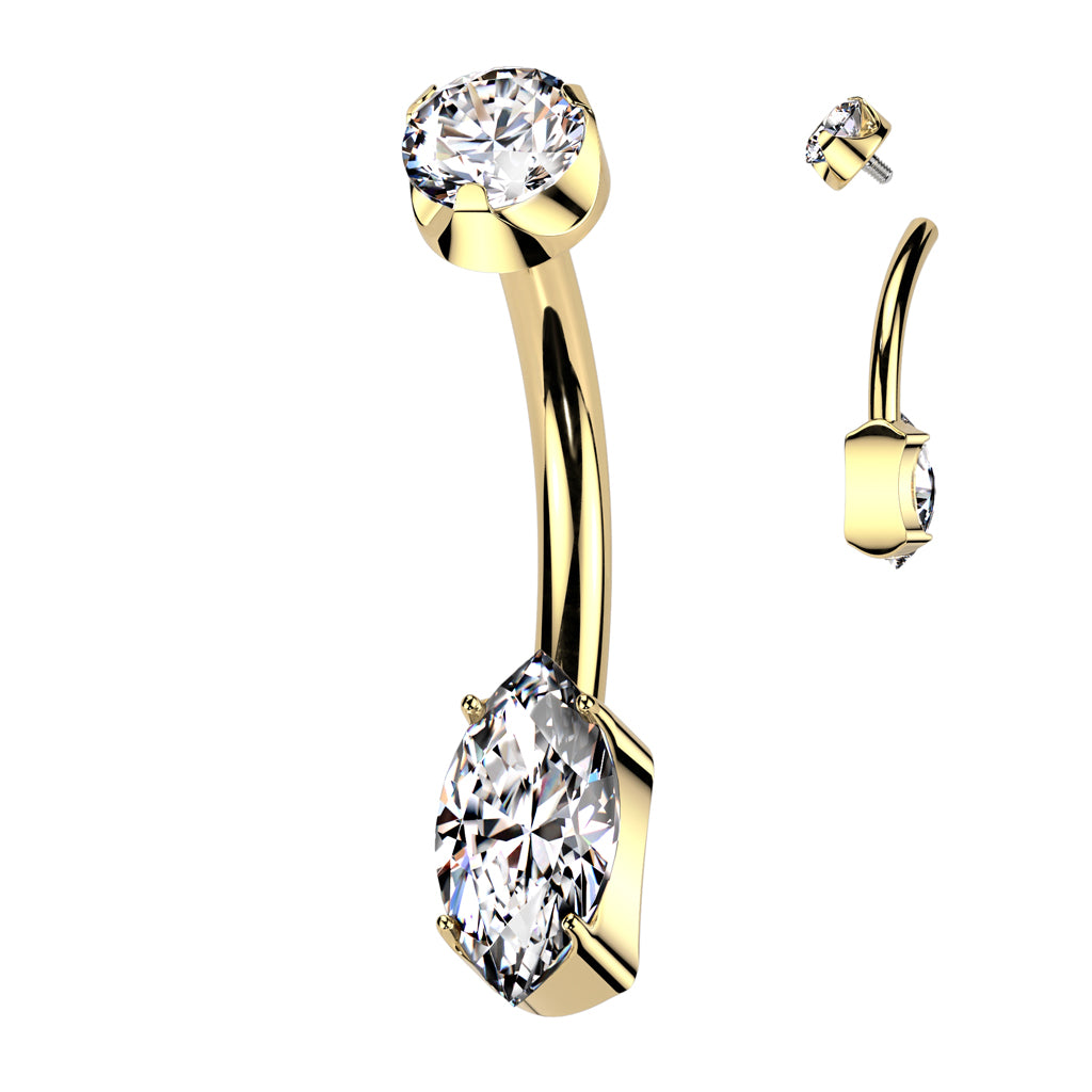 PREMIUM Titanium Marquise Claw-Set Crystal Navel Barbell 14g