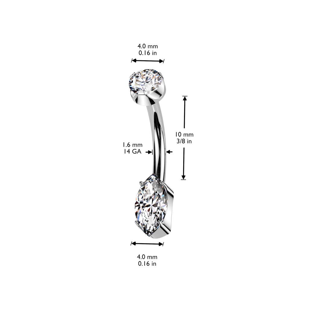 PREMIUM Titanium Marquise Claw-Set Crystal Navel Barbell 14g