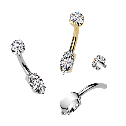 Premium G23 Titanium Marquise Claw-Set Crystal Navel Barbell 14g