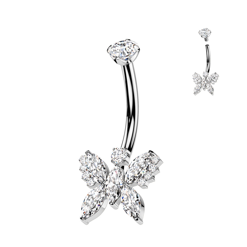 Premium G23 Titanium Crystal Butterfly Navel Barbell 14g