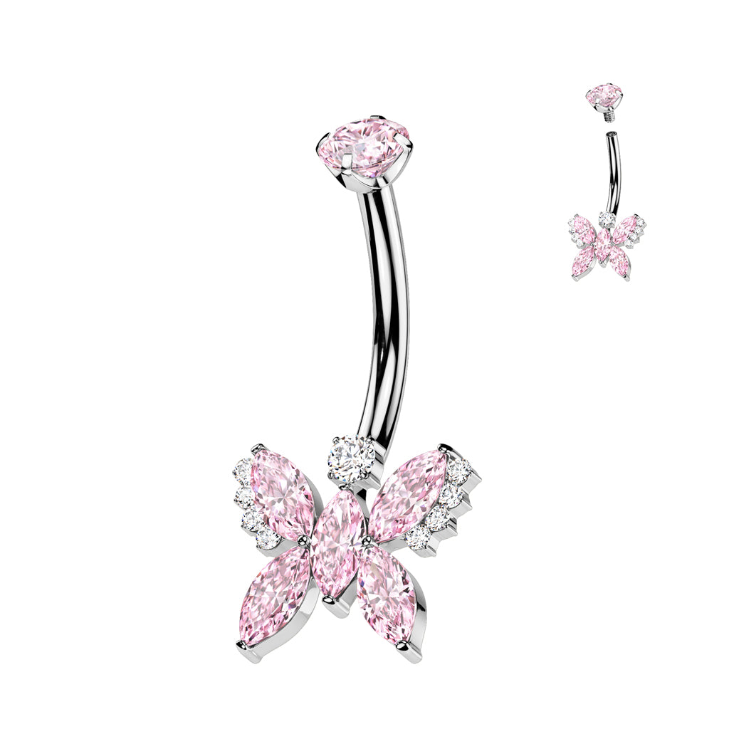 Premium G23 Titanium Crystal Butterfly Navel Barbell 14g