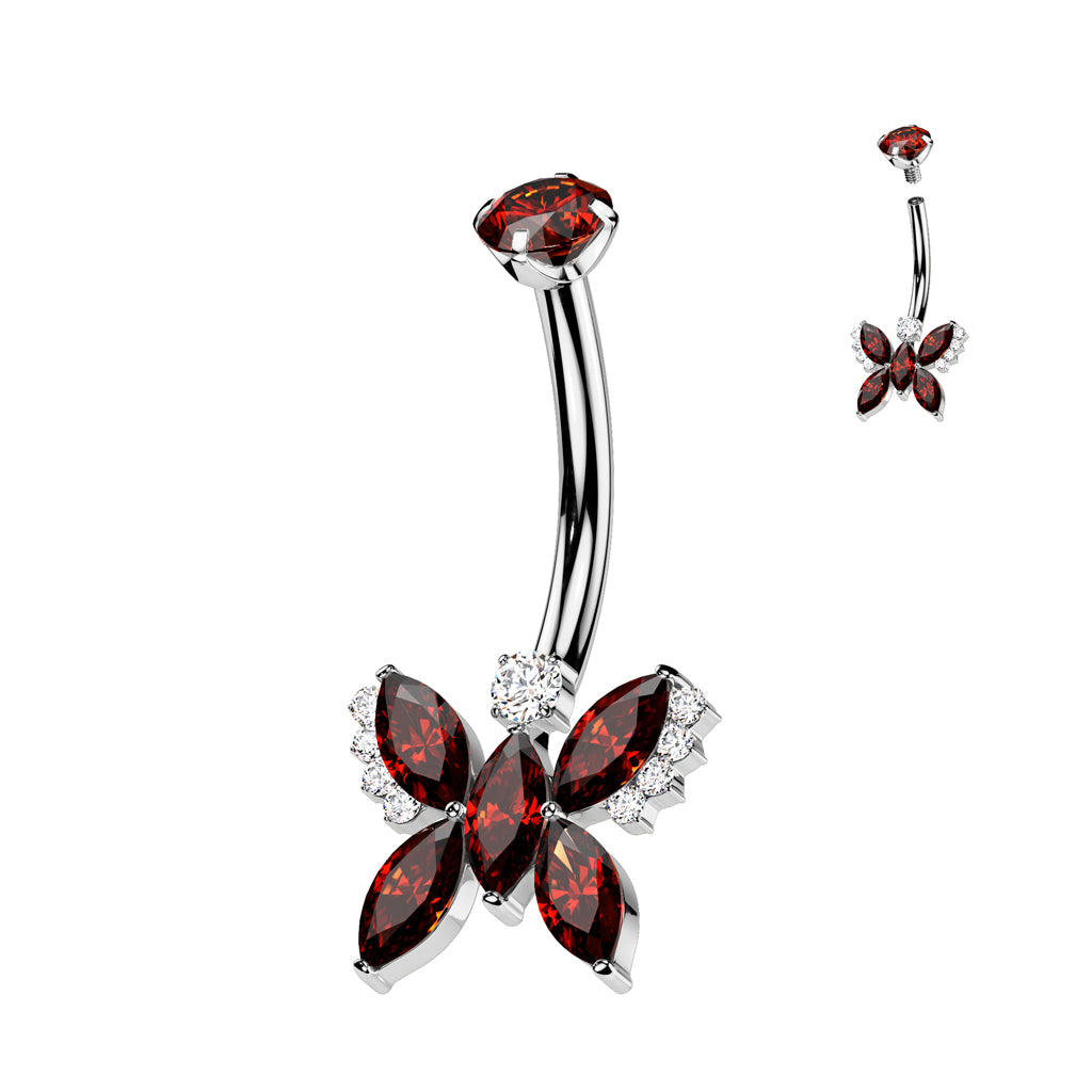 Premium G23 Titanium Crystal Butterfly Navel Barbell 14g