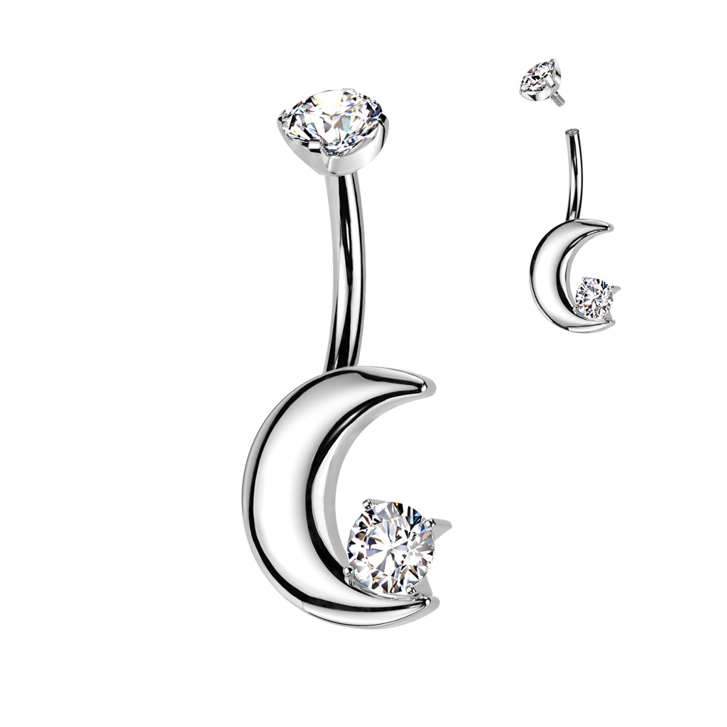 Premium G23 Titanium Moon Claw-Set Crystal Navel Barbell 14g
