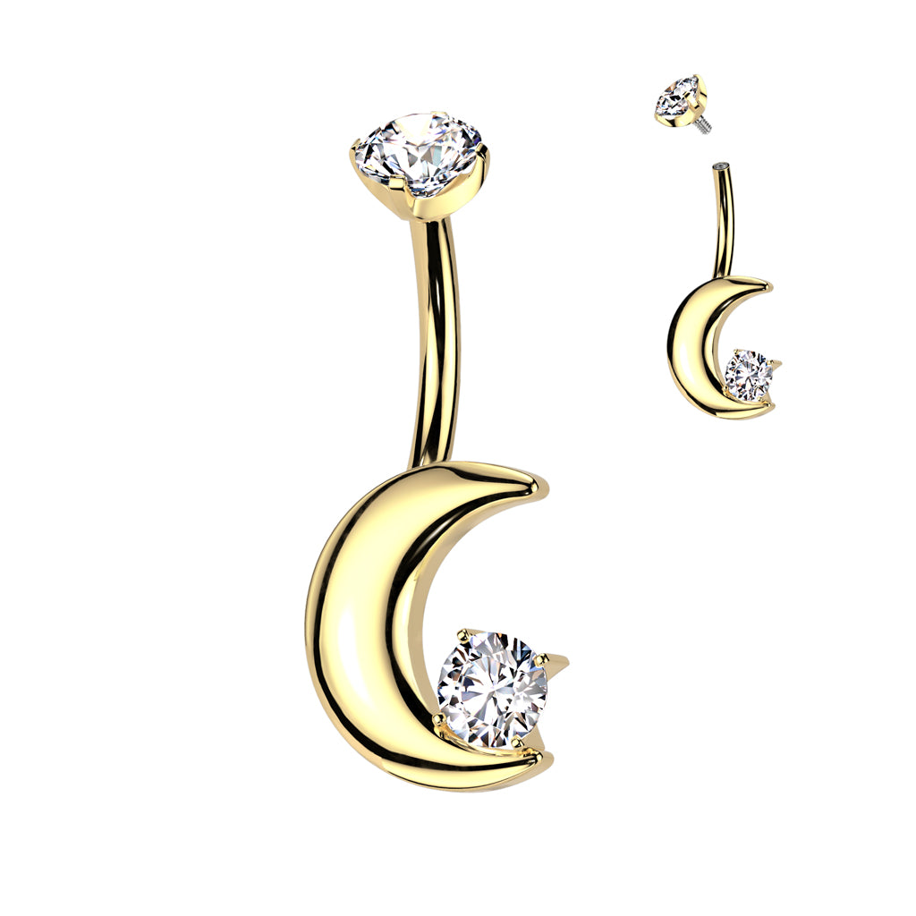 Premium G23 Titanium Moon Claw-Set Crystal Navel Barbell 14g