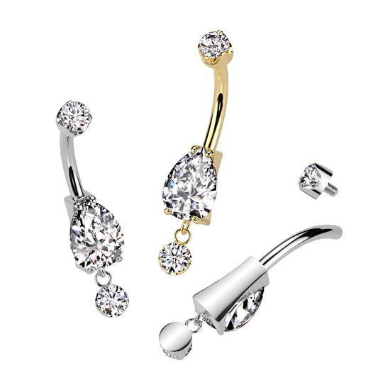 Premium G23 Titanium Tear Drop Chain Navel Dangle 14g
