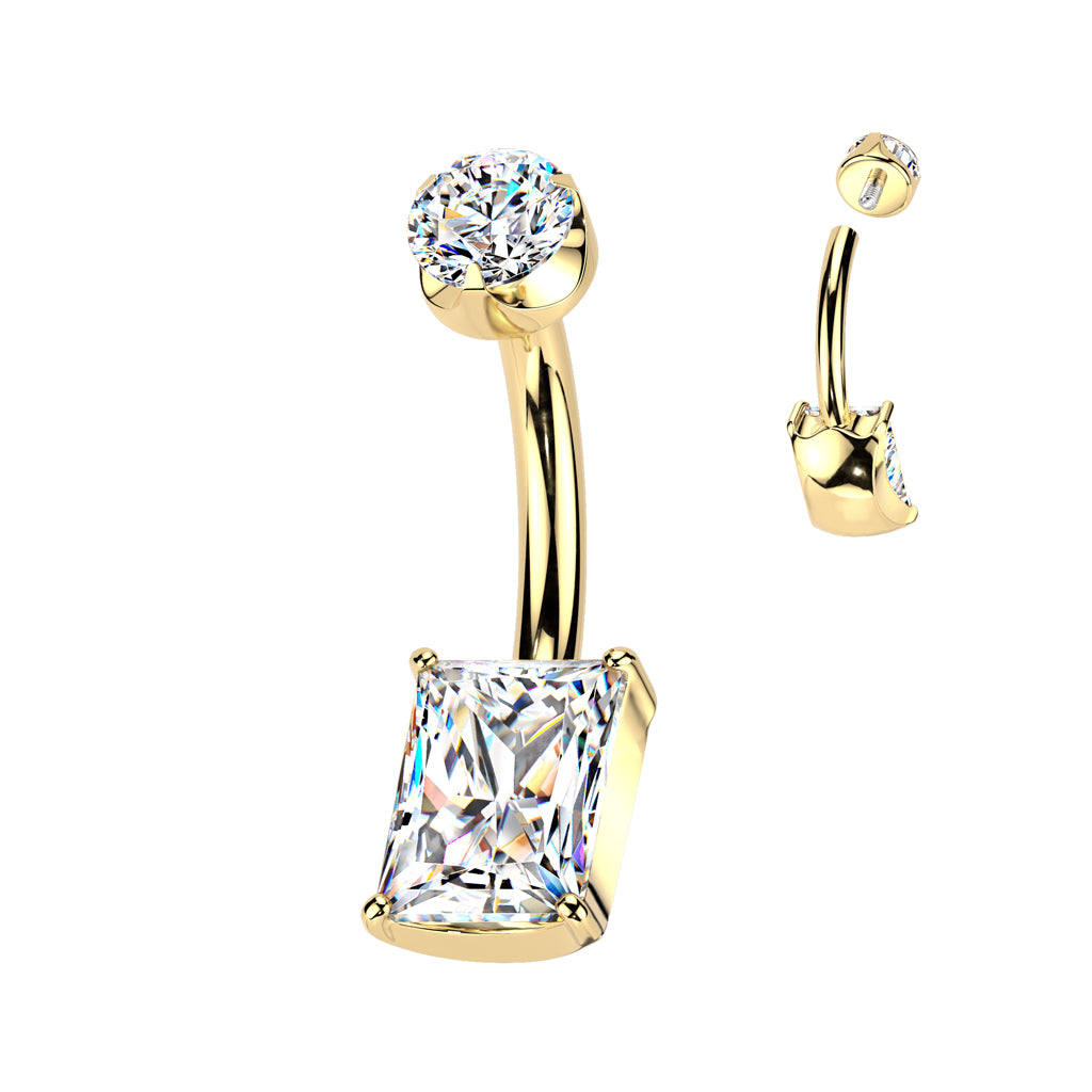 Premium G23 Titanium Radiant-Cut Claw-Set Crystal Belly Ring 14g
