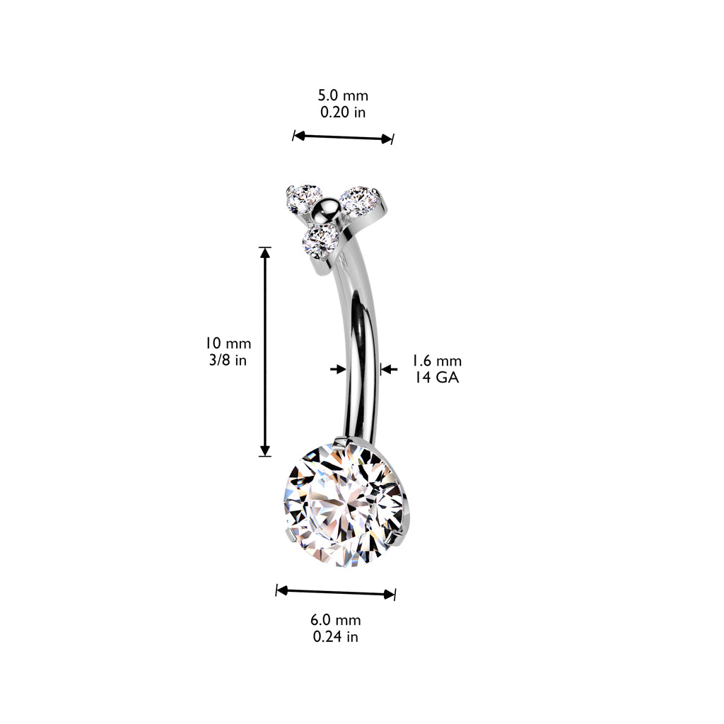 Premium G23 Titanium Round Crystal & Triple Gem Top Internally Threaded Belly Ring 14g