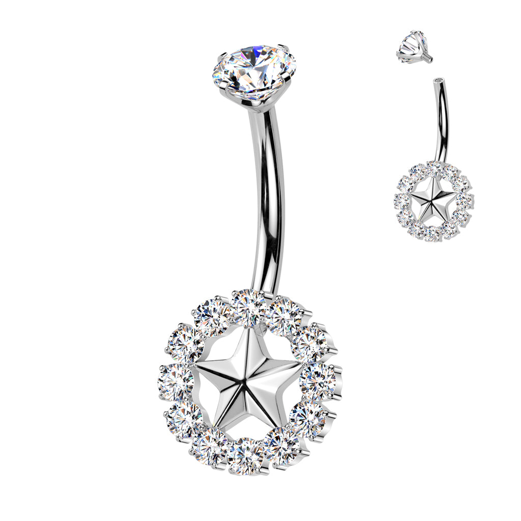 Premium G23 Titanium Star Halo Claw-Set Crystal Navel Barbell 14g
